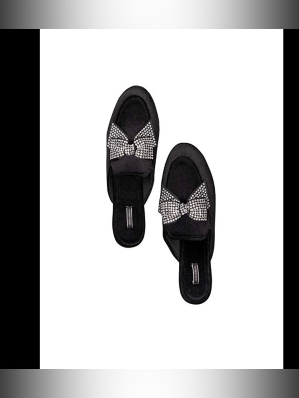 Victoria's Secret Black Slippers with Crystal rhinestone Bow Accents